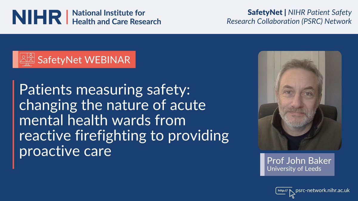 🎥 Missed our latest #SafetyNet webinar? Catch up now!

"Patients Measuring Safety: Changing the Nature of Acute Mental Health Wards"
Discover how proactive care is replacing reactive firefighting in #mentalhealth settings.

▶️ Watch here: buff.ly/T1w6tQG

#PatientSafety