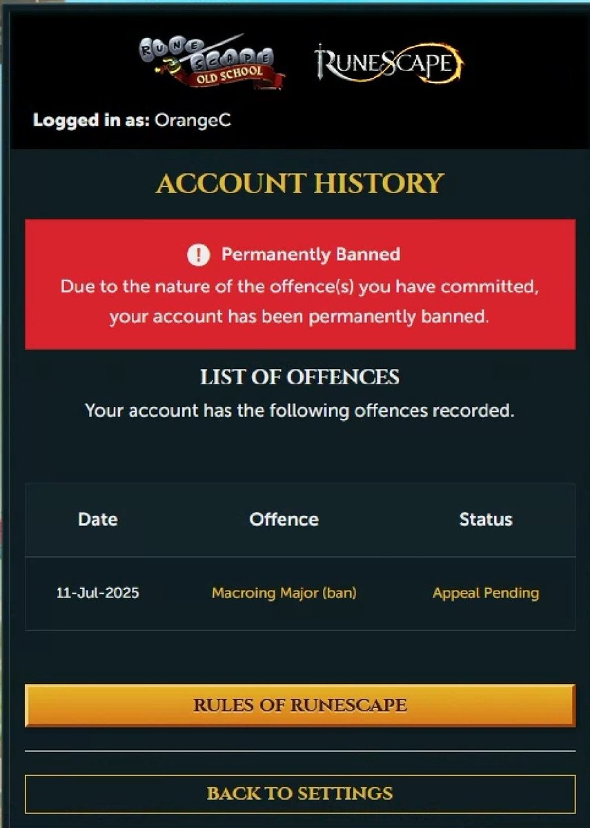 orangec (@wuppo3) on Twitter photo I've been falsely banned for macroing on my account "OrangeC" I have not used any macros or botting softwares and need this looked into. I use chrome remote desktop daily and have done this for years. <a href="/JagexTwisted/">Mod Twisted</a> <a href="/JagexTrident/">Mod Trident</a> <a href="/JagexSupport/">Jagex Support</a> <a href="/JagexTyran/">Mod Tyran</a> <a href="/JagexTwisted/">Mod Twisted</a> <a href="/JagexLight/">Mod Light</a> I've been falsely banned for macroing on my account "OrangeC" I have not used any macros or botting softwares and need this looked into. I use chrome remote desktop daily and have done this for years. <a href="/JagexTwisted/">Mod Twisted</a> <a href="/JagexTrident/">Mod Trident</a> <a href="/JagexSupport/">Jagex Support</a> <a href="/JagexTyran/">Mod Tyran</a> <a href="/JagexTwisted/">Mod Twisted</a> <a href="/JagexLight/">Mod Light</a>