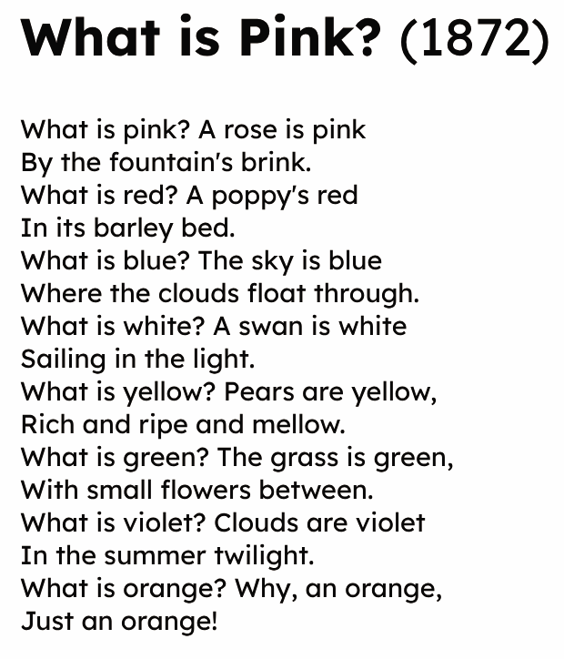 RebeccaLeek_'s tweet photo. Well we can't not have Christina Rosetti if the whole of Ipswich is turning pink, can we? WHAT IS PINK? #pauseforpoetry #poemaday  🩷🍐🦢🌥️🍊 https://t.co/eP0AE4LQKz