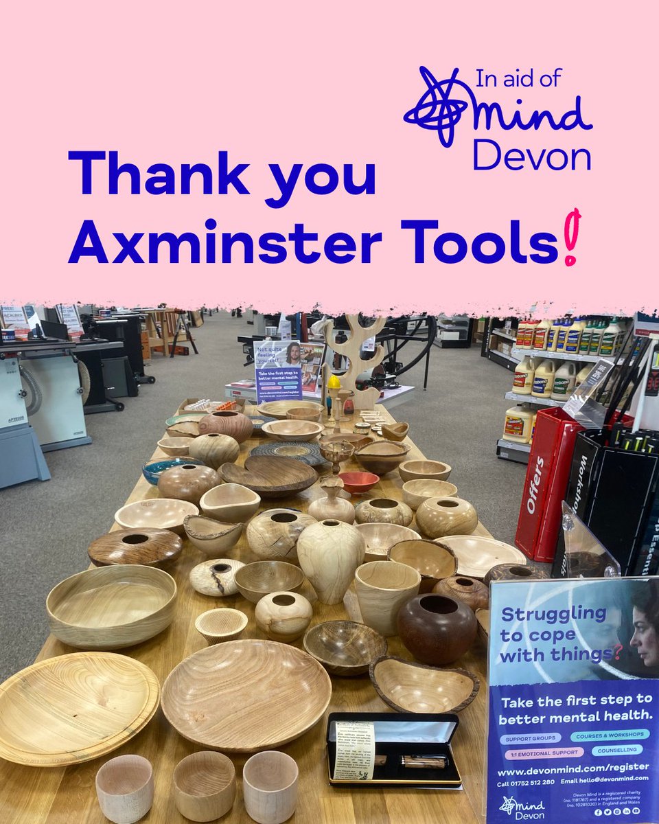 MindDevon's tweet image. #FundraiserFriday

We would like to share a huge thank you to @AxminsterTools for choosing to support our fight for better mental health. 💙 

Over the past few months, the team in #Axminster has raised an incredible £𝟴𝟳𝟯 from selling a host of handcrafted wooden items.