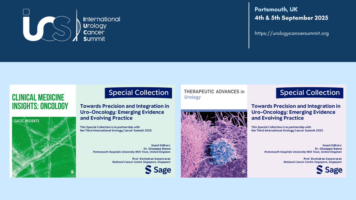 International Urology Cancer Summit (@urologysummit) on Twitter photo 📢The submission to a joint special collection of original papers on #urological cancers of <a href="/SageClinMed/">Sage Clinical Med</a> Insights: Oncology and <a href="/TA_Urology/">Therapeutic Advances in Urology</a> supported by #IUCS25 is now open!
🗓️Deadline March 31, 2026.
Info
👉 ow.ly/ST0K50WnuOM
<a href="/gbanna74/">Giuseppe Banna</a> <a href="/ravikanesvaran/">Ravindran Kanesvaran</a>
#urology #cancer 📢The submission to a joint special collection of original papers on #urological cancers of <a href="/SageClinMed/">Sage Clinical Med</a> Insights: Oncology and <a href="/TA_Urology/">Therapeutic Advances in Urology</a> supported by #IUCS25 is now open!
🗓️Deadline March 31, 2026.
Info
👉 ow.ly/ST0K50WnuOM
<a href="/gbanna74/">Giuseppe Banna</a> <a href="/ravikanesvaran/">Ravindran Kanesvaran</a>
#urology #cancer