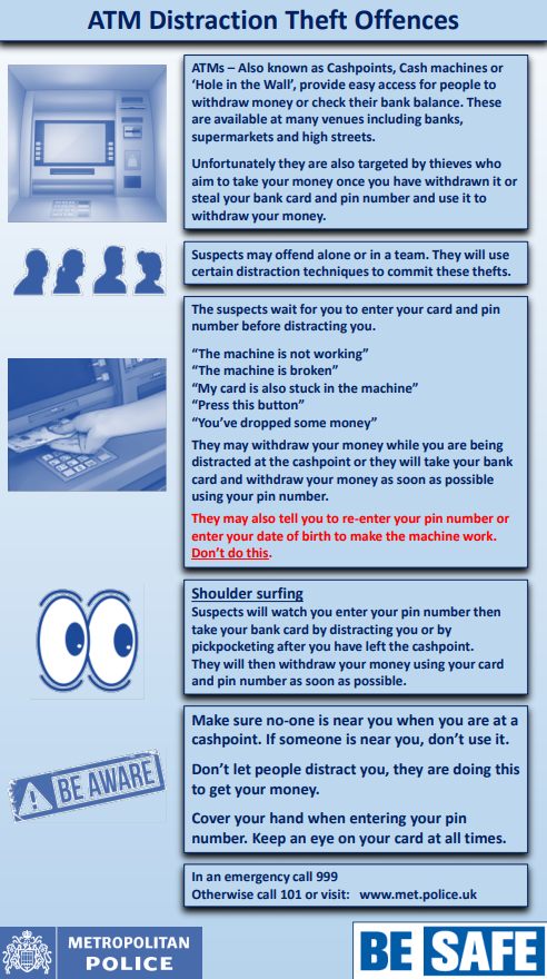 MPSBexley's tweet image. Be aware of ATM distraction thefts. Here are a few things to look out for to help keep you and your money safe 👀 :