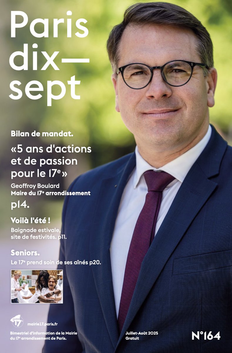 Le #ParisDixSept de l'#été est sorti ! 🗞️☀️

➡️ Un numéro spécial #BilanDeMandat, qui revient sur les principales réalisations de la mandature.

Découvrez également le programme des animations estivales à #Paris17, les activités pour les #séniors… : urlr.me/CnW46T. 😉