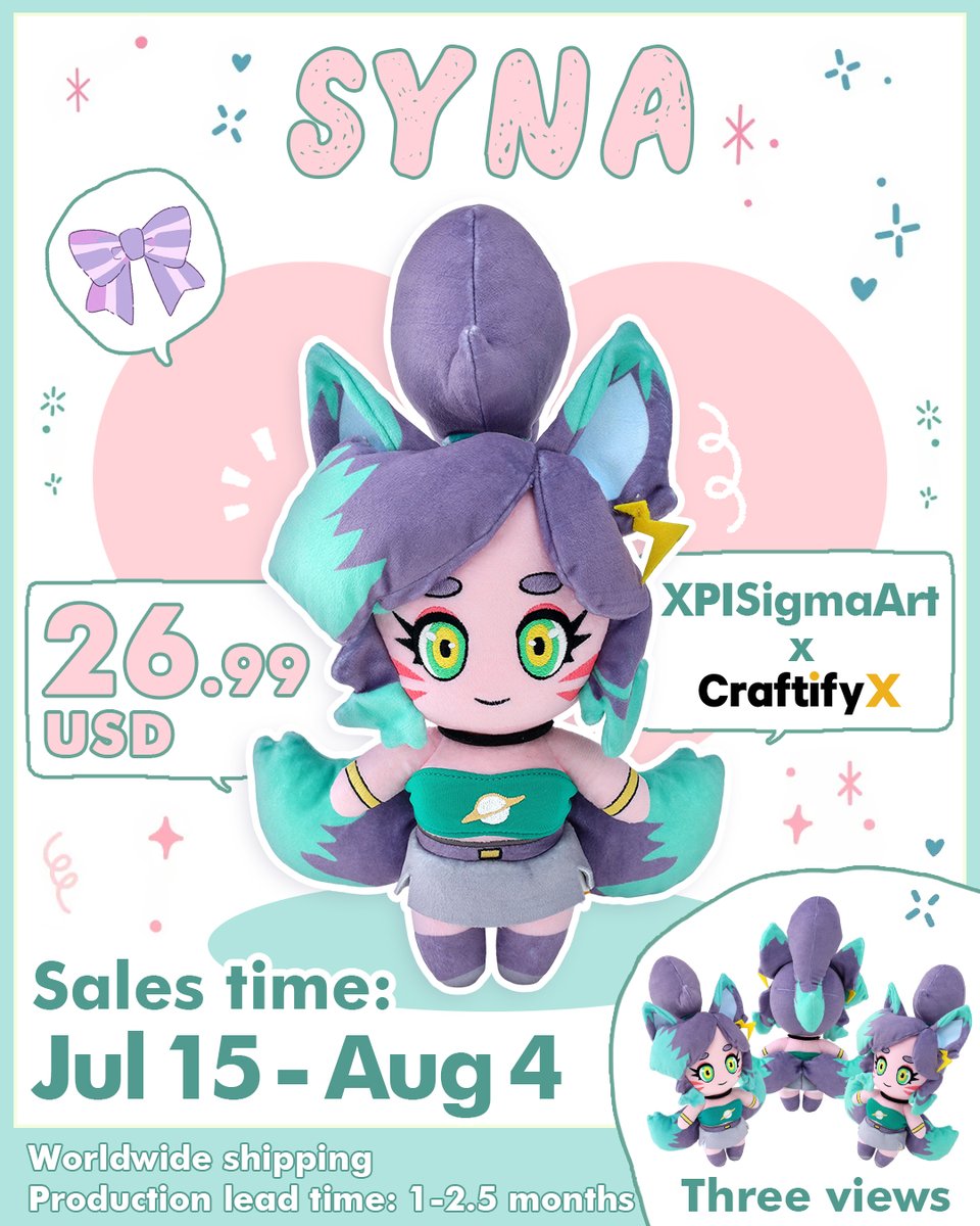✨ Meet SYNA! ✨
Our adorable new plush by <a href="/XPISigmaArt/">XPI Σ Art☄️🔞</a>  is coming soon on CraftifyX! 🚀💜
Sales time: July 15 – August 4
【craftifyx.com/products/syna】
Don’t miss your chance to adopt this cosmic cutie!
Set your reminders and get ready for launch! 💫

#CraftifyX #plushie #SynaPlush