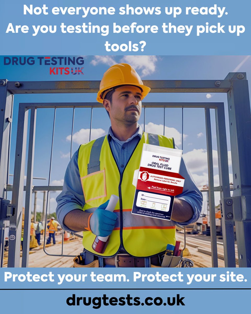 Drug_Testing_UK's tweet image. Random or routine testing can help stop a bad decision from becoming a major incident.
✅On-site drug &amp;amp; alcohol test kits
🚚Next-day UK delivery
📦Bulk orders &amp;amp; support for site managers
How do you handle safety checks on site? 💭
#ConstructionSafety #FitForWork #DrugTestingUK