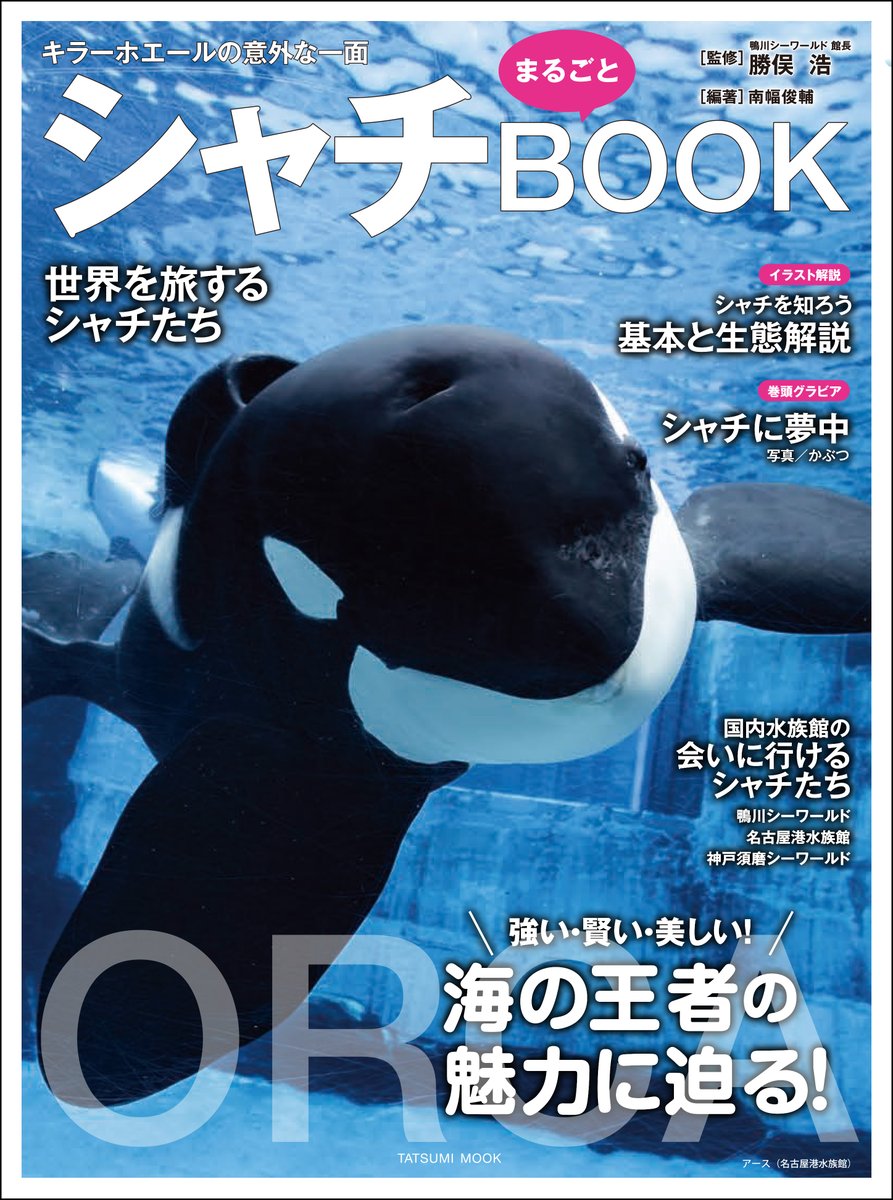 Tatsumi_Group's tweet image. ✨🐋Coming Soon🐋✨
『シャチまるごとBOOK』
■巻頭特集:「シャチに夢中」
水族館写真家かぶつさんの巻頭グラビア&インタビュー!
■日本に暮らす7頭のシャチ
🌊ラビー、ララ、ルーナ/鴨川シーワールド
🌊アース、リン/名古屋港水族館
🌊ステラ、ラン/神戸須磨シーワールド…
