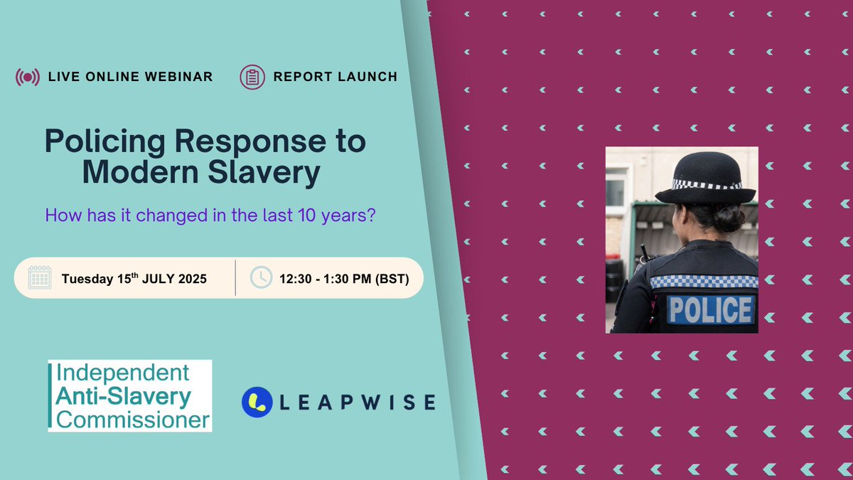 UKAntiSlavery's tweet image. Record 19,000 victims, fewer investigations: is the police response to modern slavery in the UK failing?
Register now to hear the findings of this important report on what’s working, what’s not and what needs to change: events.teams.microsoft.com/event/ecf6509f…
#ModernSlavery #PolicingResponse