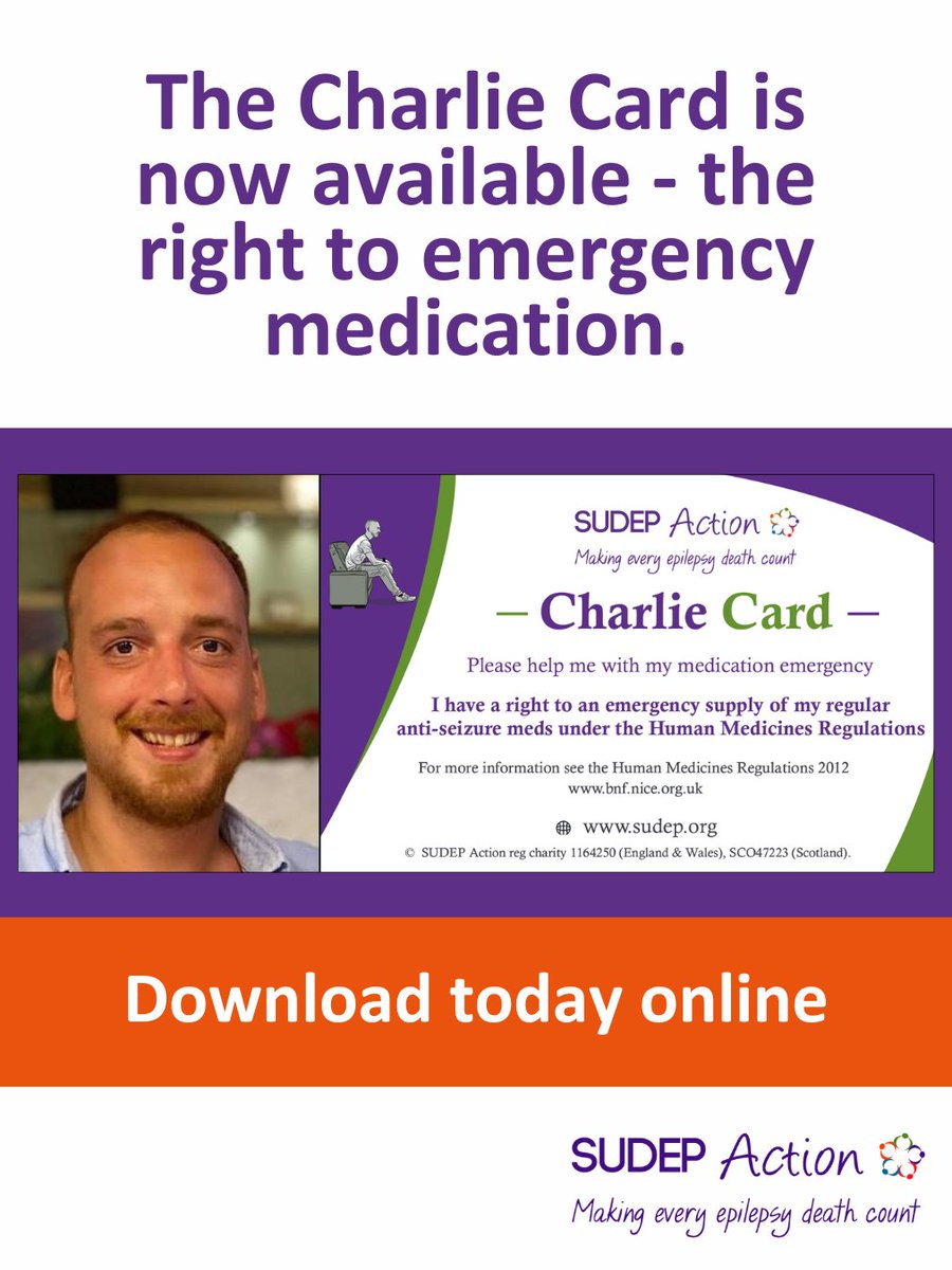 This week we have launched the ‘Charlie Card’ – a free tool that enables someone with epilepsy the legal right to access emergency medications in a crisis.

Order or download today: sudep.org/new-charlie-ca… 

#SUDEP #epilepsy
