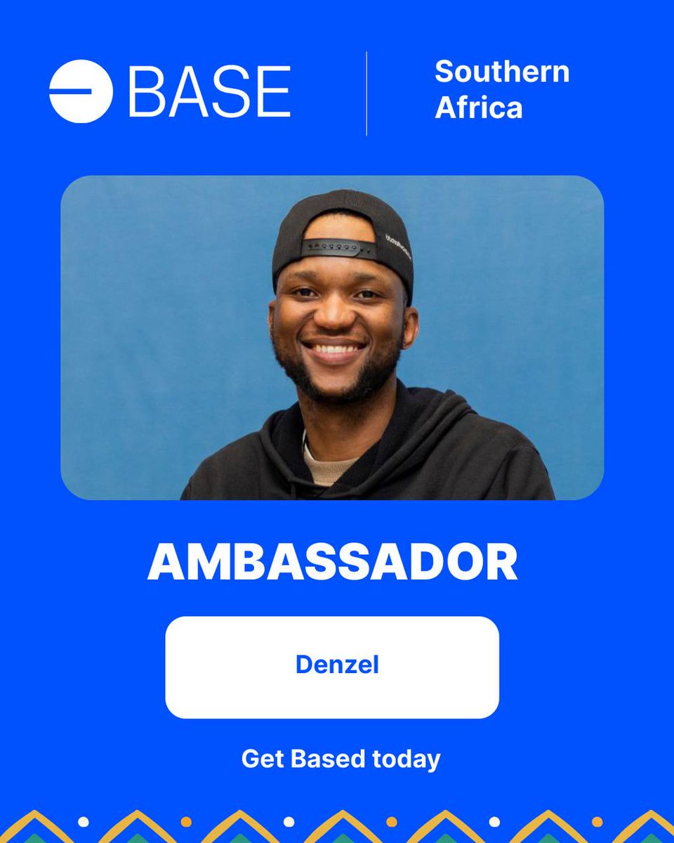 Based Southern Africa (@basedsouthernaf) on Twitter photo <a href="/d3nz3lSE/">Denzel | denzelse.base.eth</a> is a South African Web3 dev & community builder. Africa’s Blockchain Club member, <a href="/OffConnectX/">OffConnectX</a> co-founder & now Base Ambassador. Building decentralized tech education & growing blockchain adoption across Africa & creating spaces for ecosystem growth. <a href="/d3nz3lSE/">Denzel | denzelse.base.eth</a> is a South African Web3 dev & community builder. Africa’s Blockchain Club member, <a href="/OffConnectX/">OffConnectX</a> co-founder & now Base Ambassador. Building decentralized tech education & growing blockchain adoption across Africa & creating spaces for ecosystem growth.