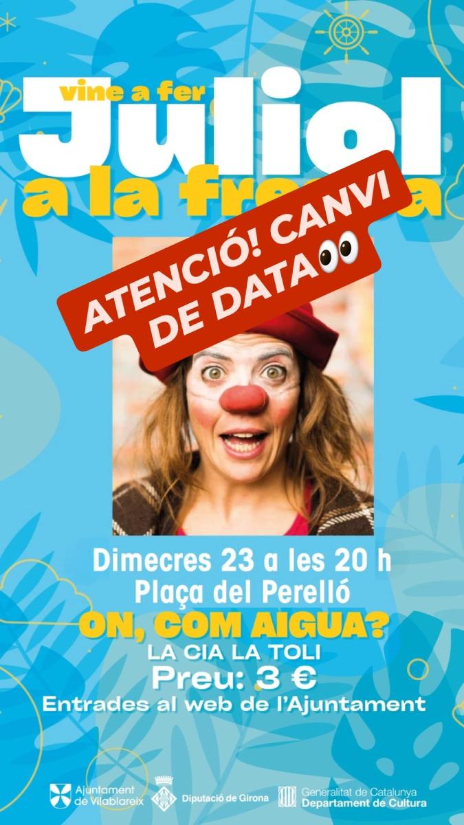 Vilablareix_cat's tweet photo. 🎉 Durant el #JuliolALaFresca d’enguany tindrem el plaer de comptar amb l'espectacle de circ de la Cia LA TOLI❗

Ens presentaran el seu espectacle On, com aigua❓

🎟 https://t.co/aAARsqsHLt

😍 No us ho perdeu!
#Vilablareix #Cultura https://t.co/wvSEXc3rfC