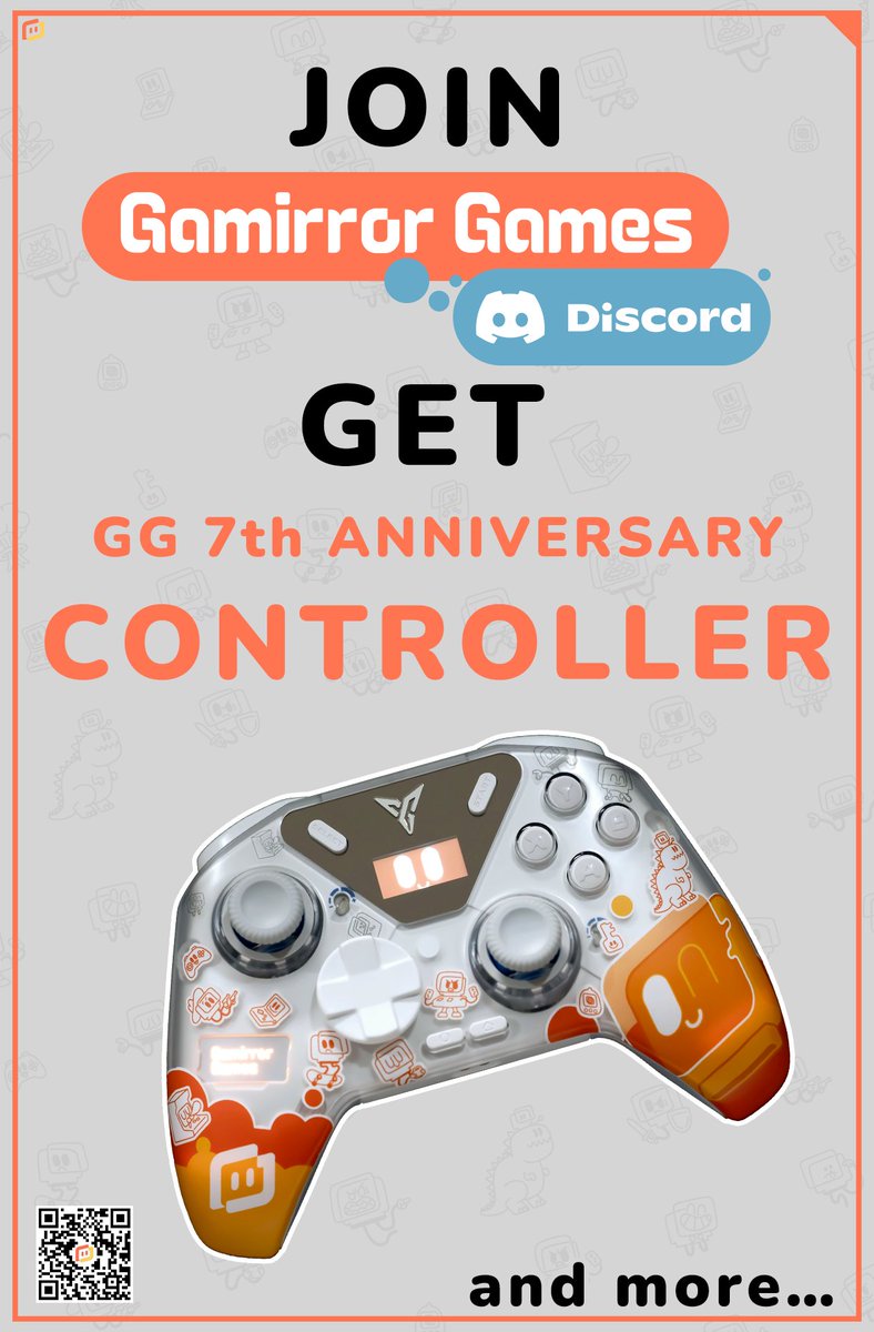 GamirrorGames's tweet image. Finally! The third phase! 
One lucky Discord member will win our exclusive Gamirror Games 7th Anniversary Controller with unique design, shipped worldwide for free! Join us NOW! 
discord.gg/Cr4mU26KTJ