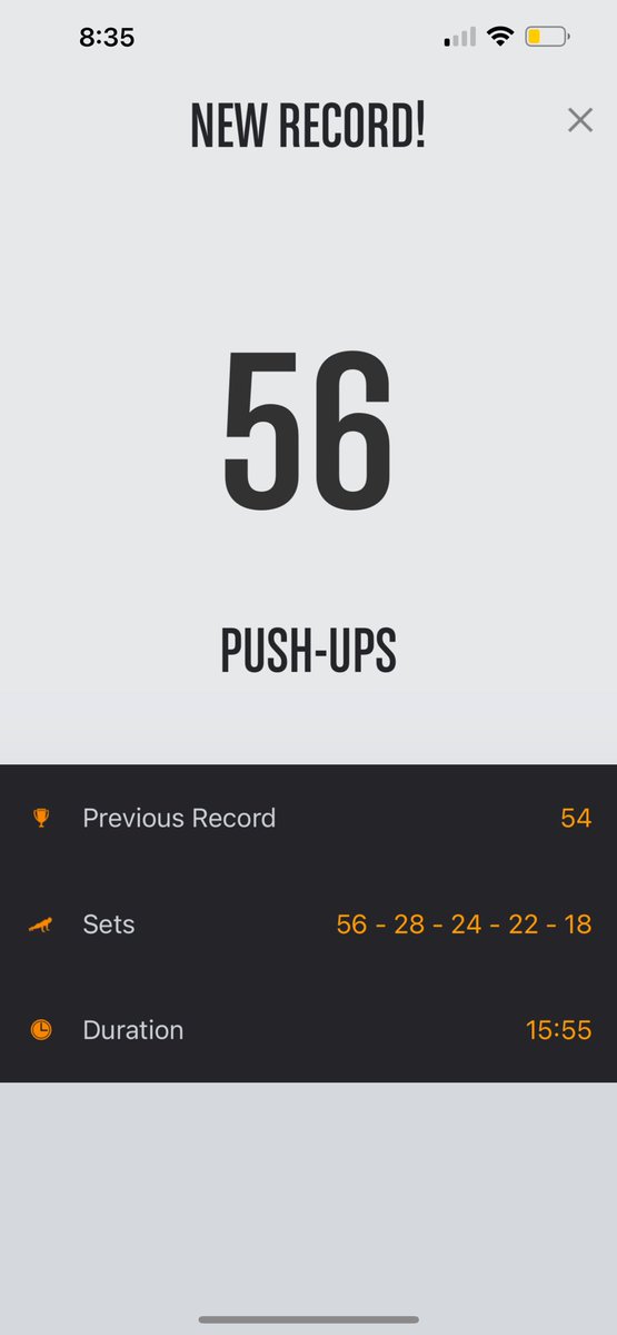 Done with push ups 🥵

Ngl working out after work sucks 😭it says new record cuz I did that at once. But I did 144 push ups total. Just took the screenshot at the wrong time. 

Let’s see if I got abs and a bike ride in me…. It’s 8:38pm 😮‍💨