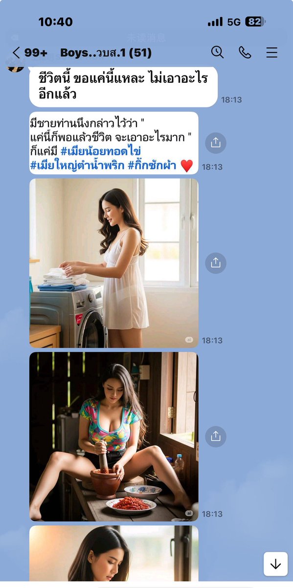 今天泰国男银群里看到的一段话很多人都有共鸣，他说：这辈子我只想要这么多仅此而已，别的都不要了！仅要：情妇能做煎蛋、老婆做辣椒酱、小老婆洗衣服。