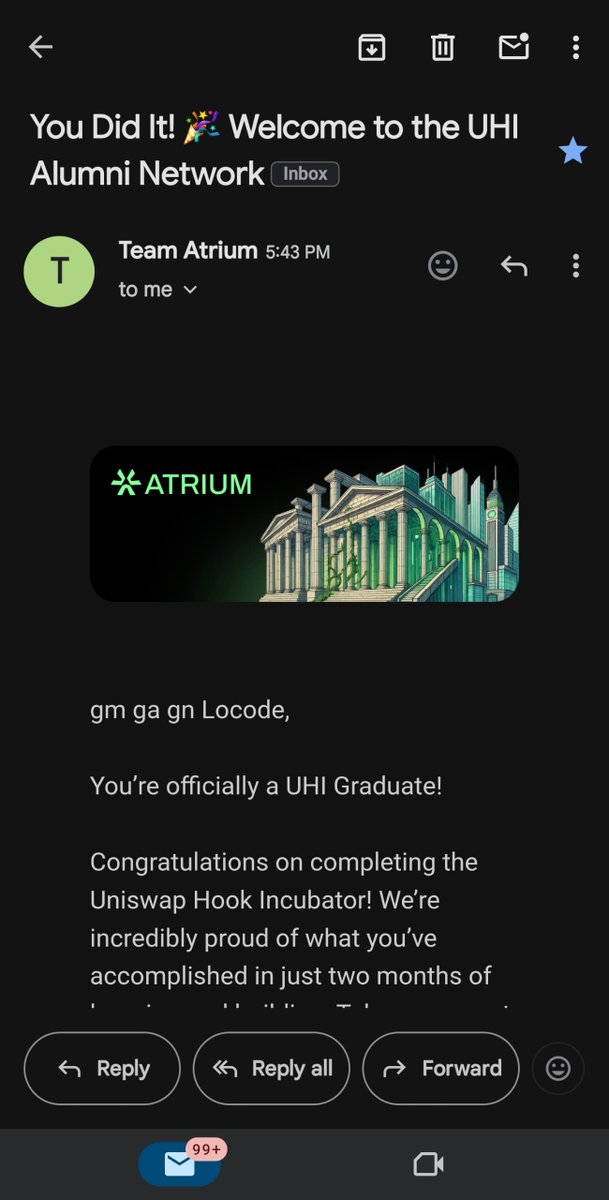 marcuswitta_c's tweet image. Just graduated from the @AtriumAcademy x @Uniswap Hook Incubator!
Grateful for the mentors, @UniswapFND &amp;amp; my amazing team. Proud to have built CROSSTRADE HOOK.
Excited to join the Uniswap V4 Builders community!

#Web3 #Uniswap #Hooks #AtriumAcademy #BlockchainBuilders #UHI