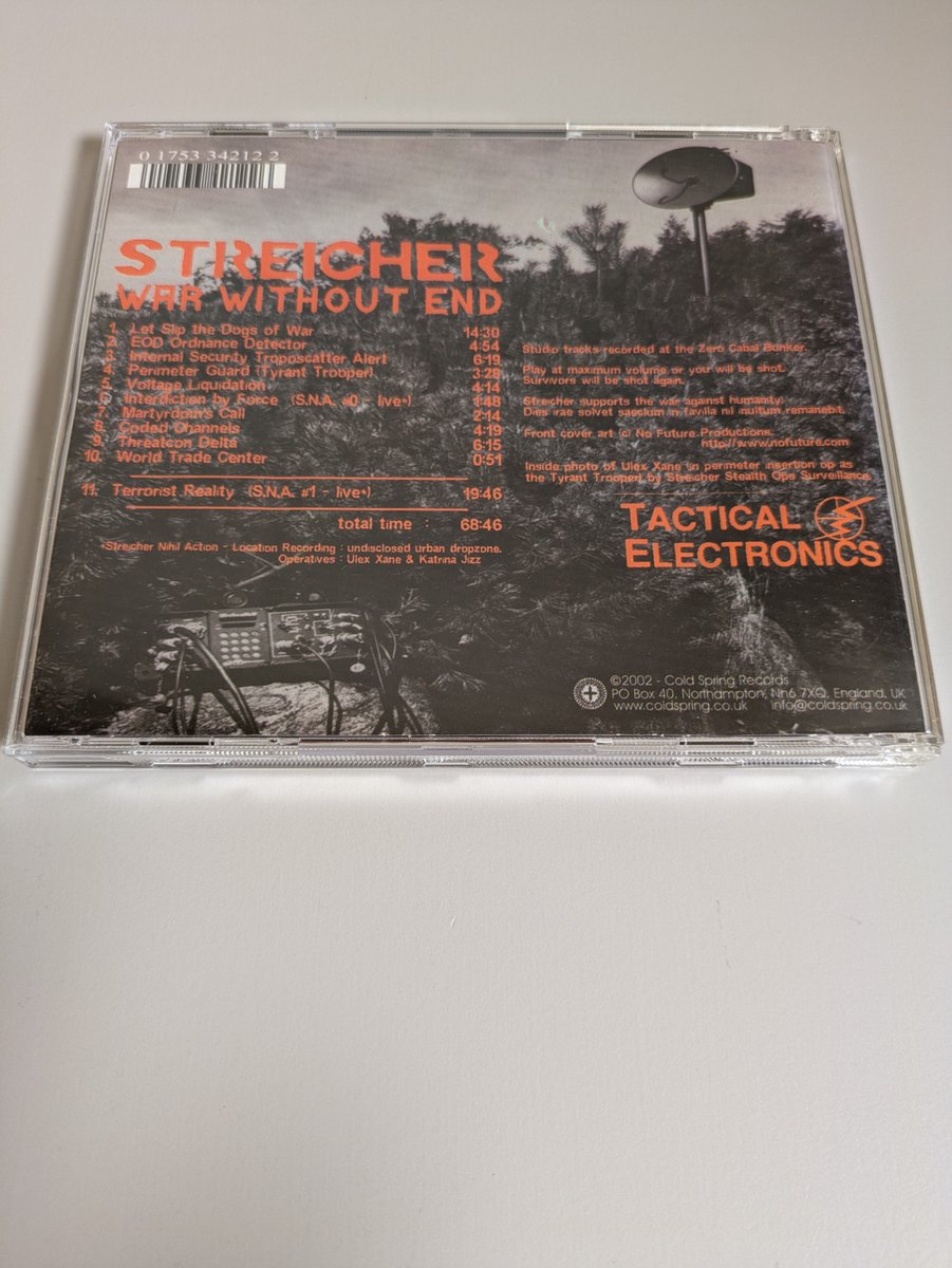 Streicher - War Without End 

Cold Spring - CSR41CD 

#Streicher 
#Industrial #Experimental 
#IndustrialNoise #Electro 
#PowerElectronics 
#Noise #harshnoise #Electronic 
#ハーシュノイズ #パワエレ