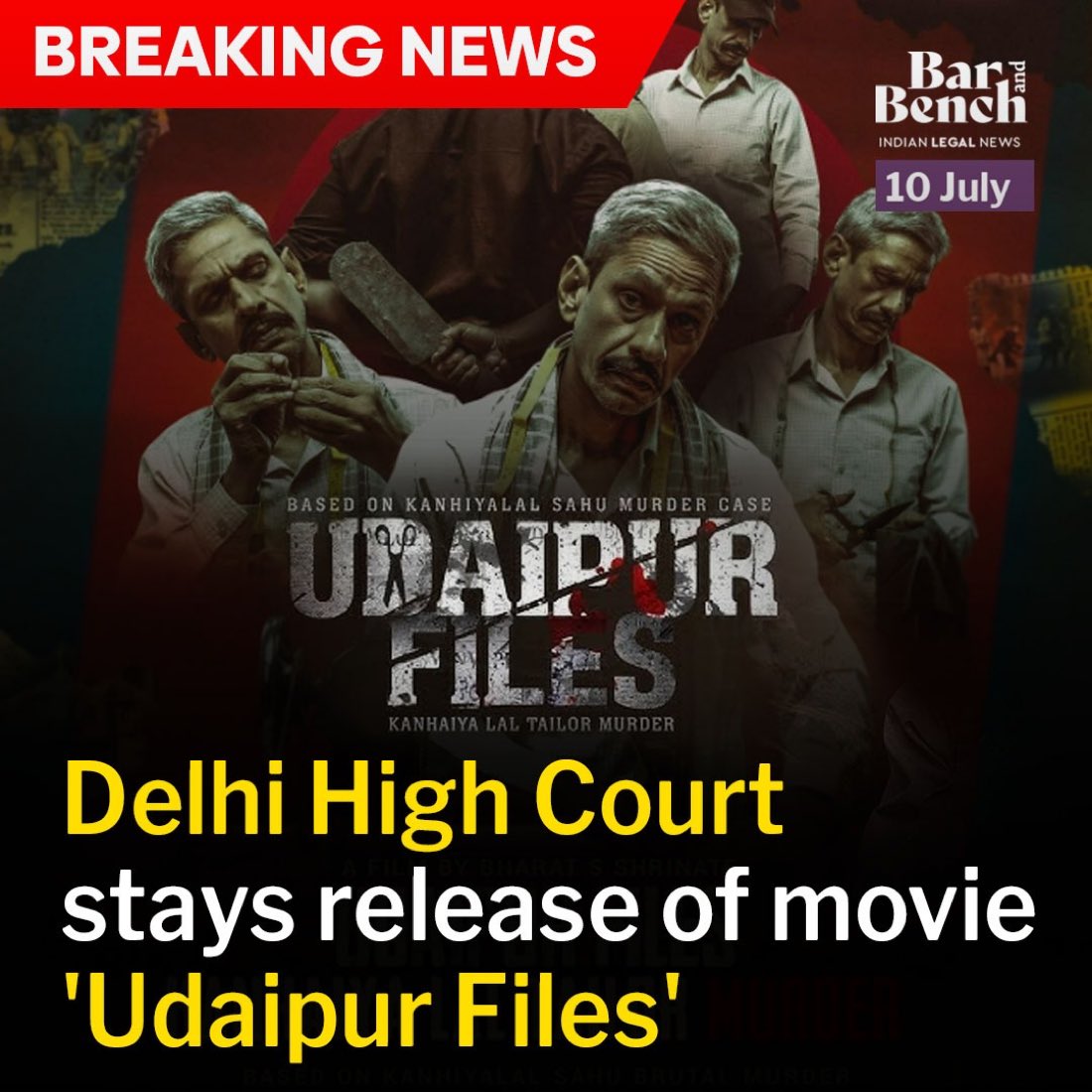 Kanhaiya Lal was murdered.

Release of movie- Udaipur Files - based on his murder is stayed.

Gajab desh 🙏