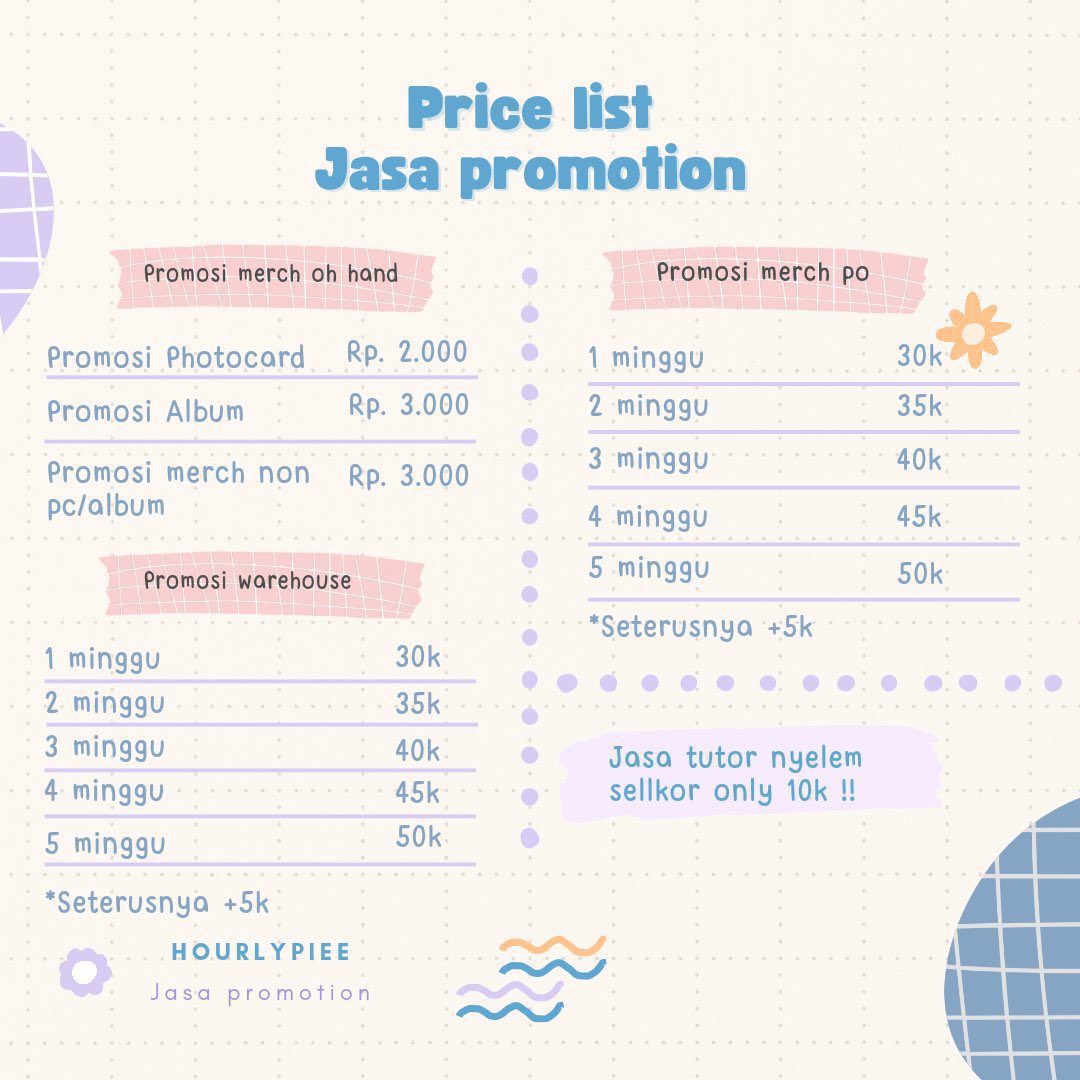hourlypiee's tweet photo. anyeong!🫰🏻 aku open jasa promosi merch on hand (pc, album dll), promosi barang po (official merch/fanmade), promosi go, promosi wh kr/th/ch 😻 untuk testi &amp; pricelist bisa diliat disini. Feel free to ask &amp; mention after dm kalau berminat ya ‼️💜 https://t.co/TbaSl1eQ8p