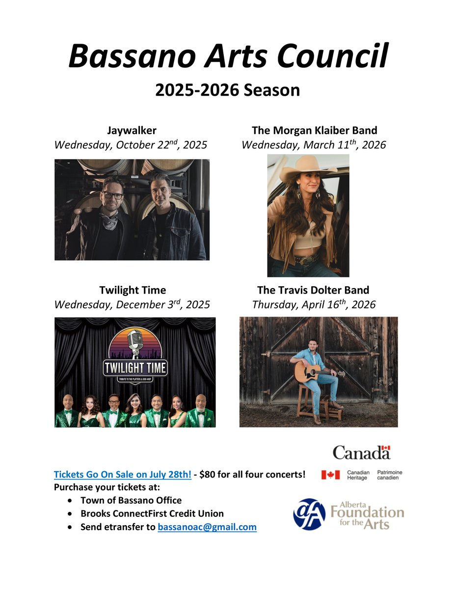 BassanoAC's tweet photo. We are super excited to announce our season for 2025-2026! Tickets will go on sale on July 28th!! Mark your calendars for our show dates - and be sure to get your tickets soon! https://t.co/rijWV0PWy7