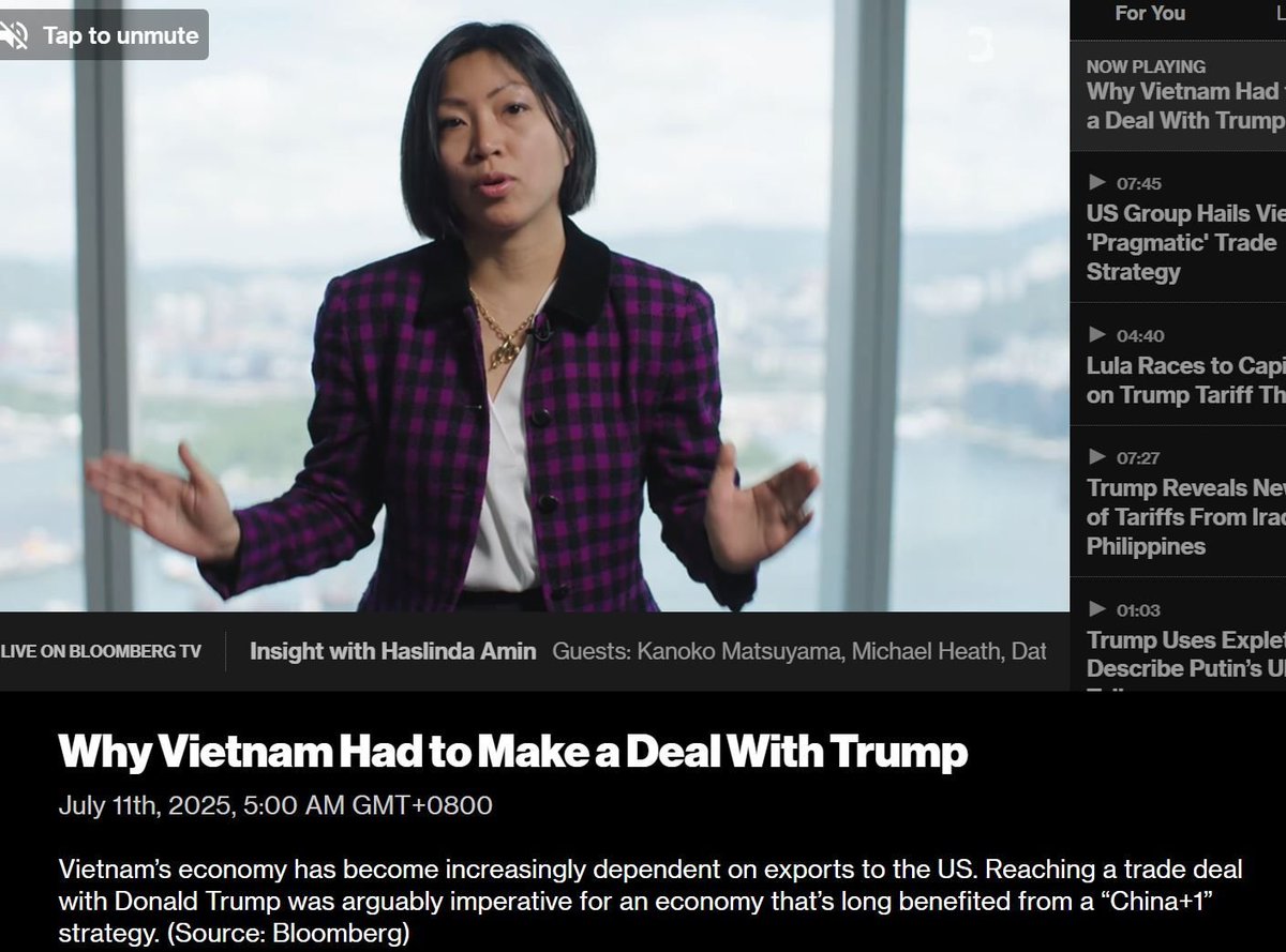 Trinhnomics's tweet image. Why Vietnam Had to Make a Deal: This @bbgoriginals documentary interview is filmed at @natixis Hong Kong office .Thank you Lucia Wei He for the great producing of it.
bloomberg.com/news/videos/20…
Vietnam is the most trade exposed country in Asia – exports are 84% of GDP and US…