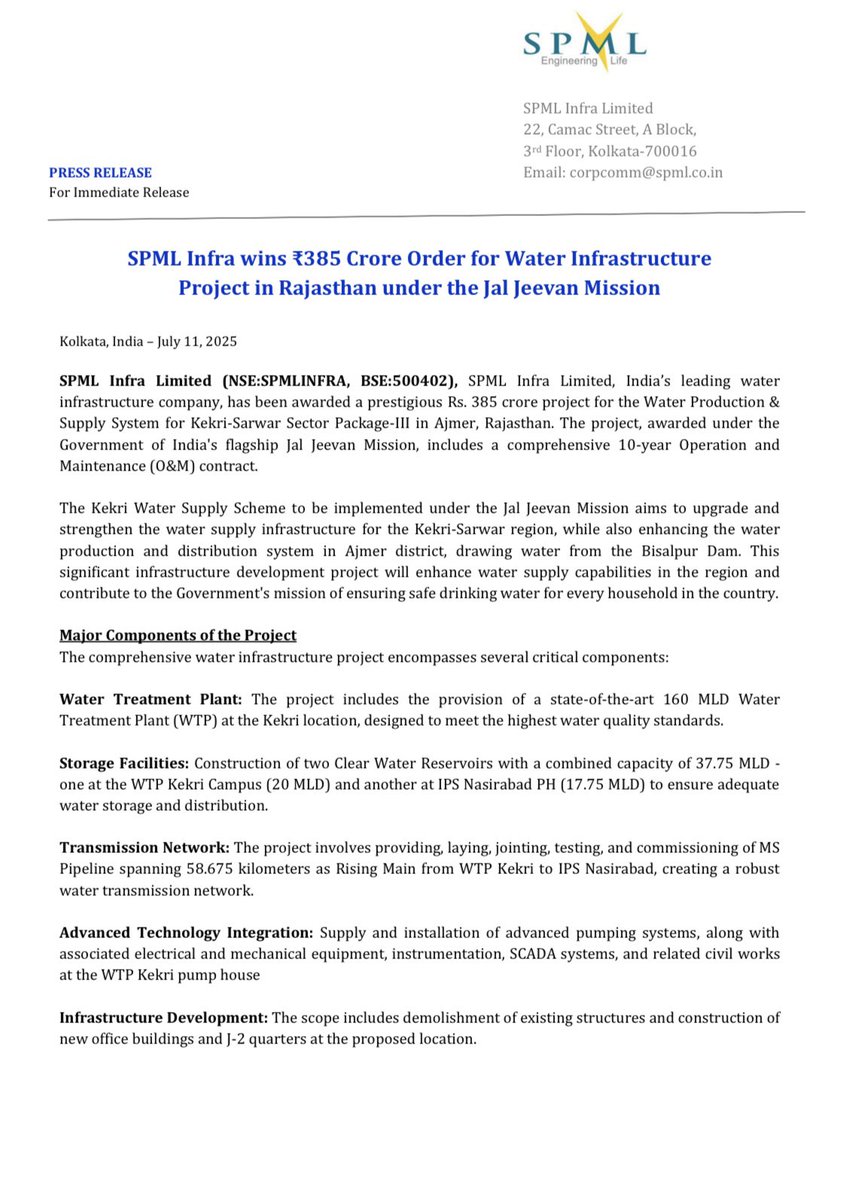 SamirPradhann's tweet image. 🚨 #SPML Infra Wins ₹385 Cr Water Infra Order! #BESS Stock 👍

🏞️ Project Location: Rajasthan
💧 Under Jal Jeevan Mission
📦 ₹385 Cr contract for water infrastructure.