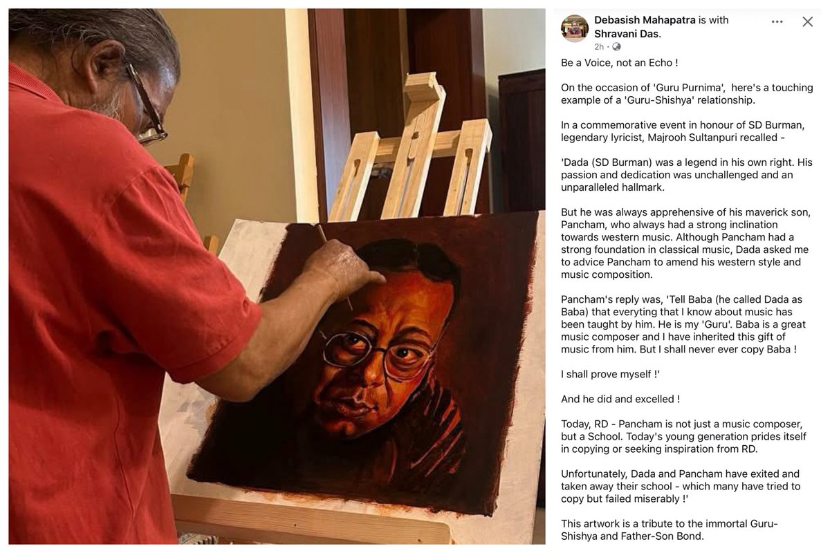 satyajits's tweet image. This is my friend Debashish, from Bhubaneswar! One of the most die hard #RDBurman bhakts I have seen. He has painted, sketched, drawn #Pancham in every possible medium. His house is the biggest #RDB museum on earth. 
Cc @p1j @taparam @parikhm