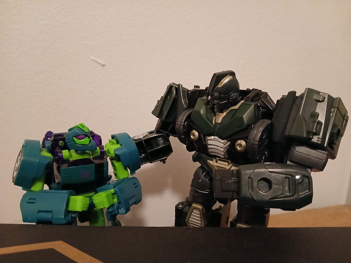 "Now, listen carefully, lad.  The Oil House is neutral ground, meaning both Autobots and Decepticons frequent it.  But I have a very strict policy against fighting, so if any bot makes you feel like you're in danger, you come straight to me, alright?"

"Y-Yezz, Mizzter Maccadam!"