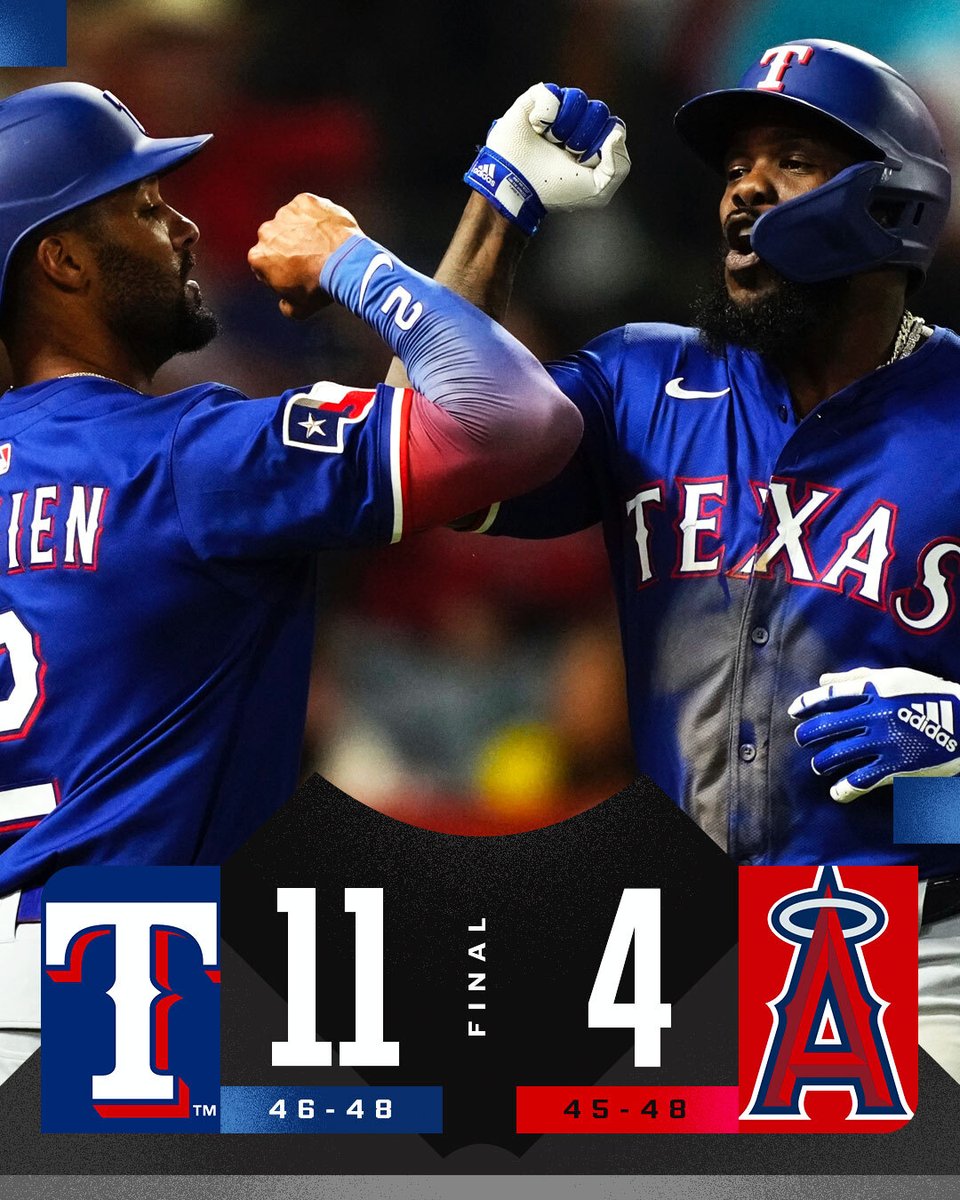 MLB (@mlb) on Twitter photo Marcus Semien: 4-for-5, 3 R
Adolis García: 2-run HR, 3 RBI
The <a href="/Rangers/">Texas Rangers</a> put up an 11-spot in a big win over the Angels. Marcus Semien: 4-for-5, 3 R
Adolis García: 2-run HR, 3 RBI
The <a href="/Rangers/">Texas Rangers</a> put up an 11-spot in a big win over the Angels.