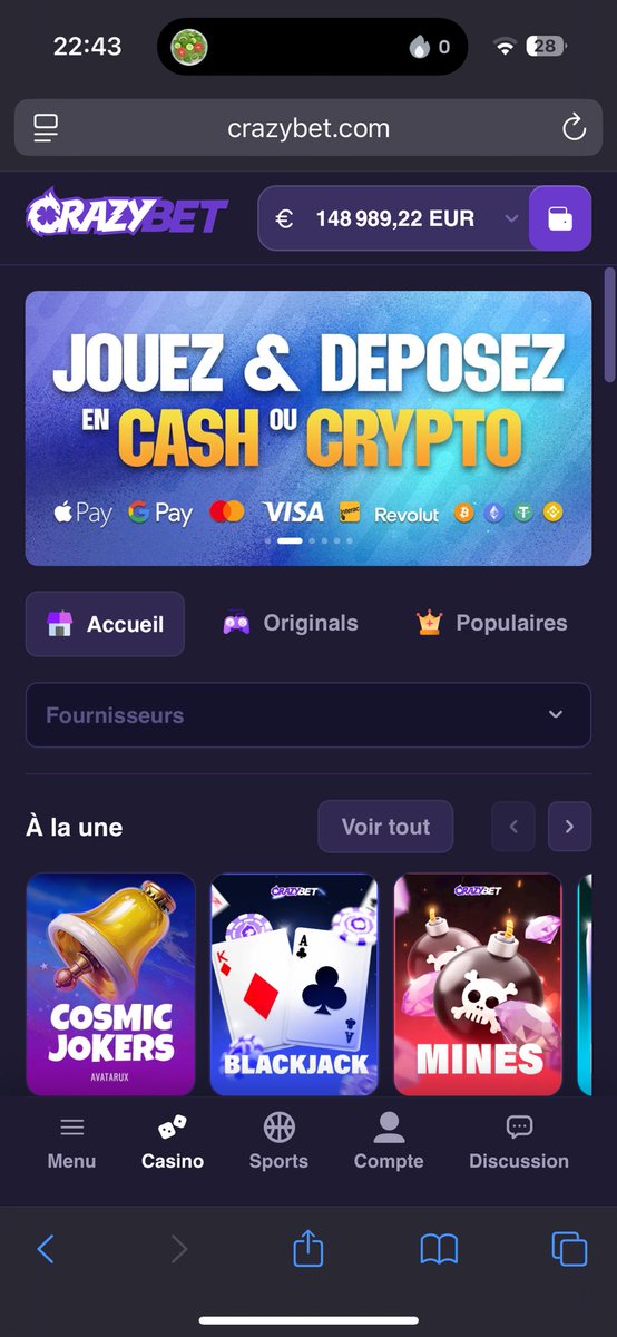 victorgest99ra's tweet photo. @crazybet Merci 🙏 https://t.co/R2QRxkZMFr