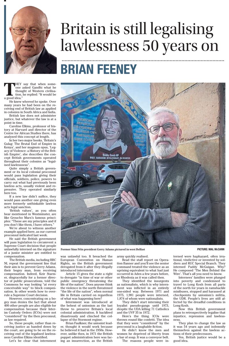 “Internment was introduced at the behest of unionism as the last throw to preserve Britain’s local colonial administration.”
~Brian Feeney

The Irish News

☕️🥐