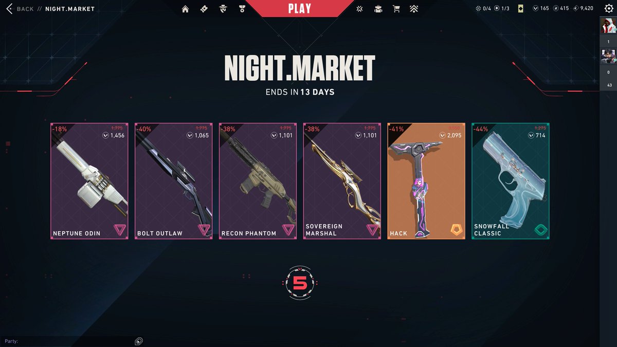 picklexkyle's tweet photo. @VALORANTLeaksEN I'm looking for melee 😭. but Isn't this a good night market? https://t.co/lQirebAMN0