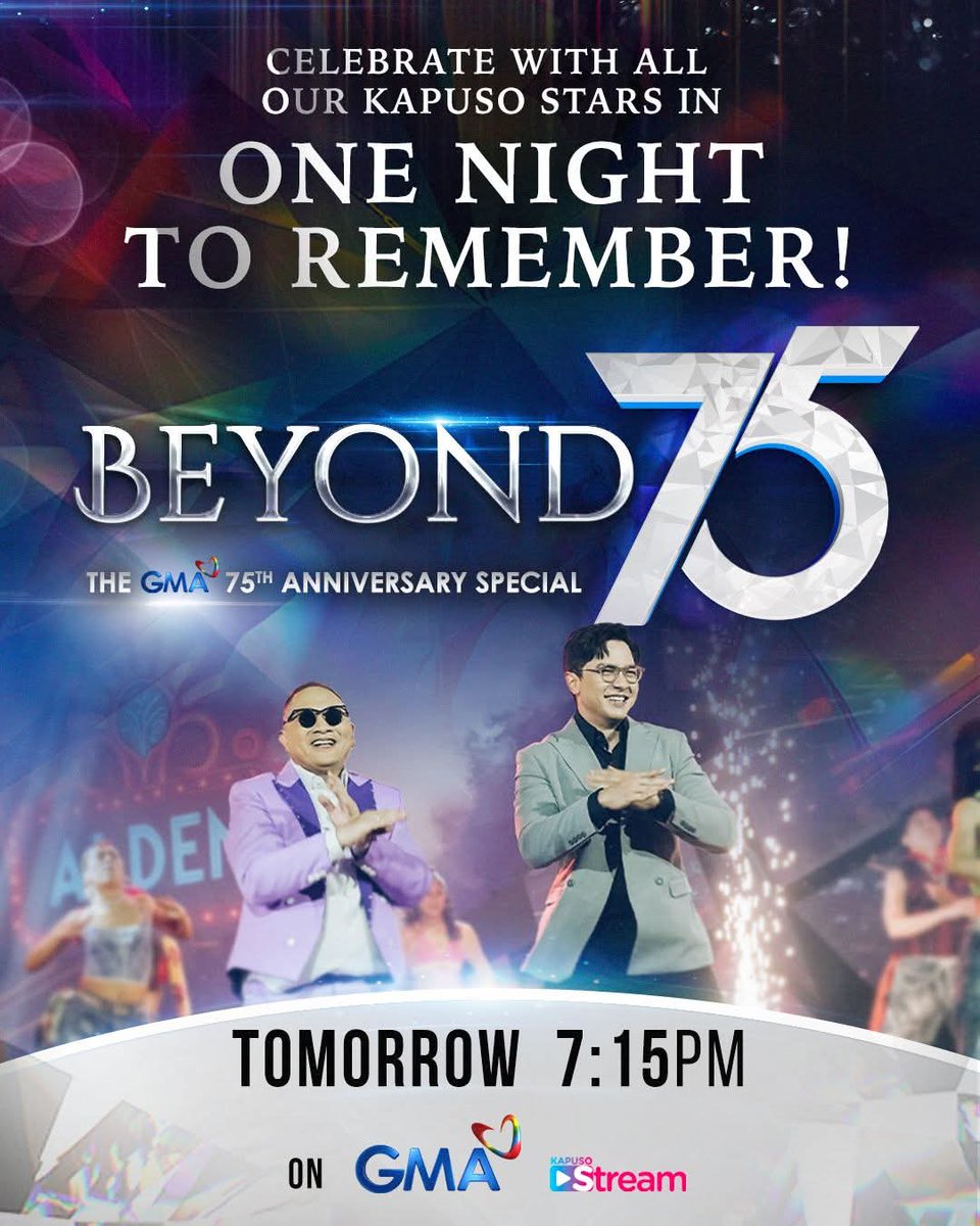 Sparkle_GMA's tweet photo. It's a one big night to remember! ๐ซ
Celebrate with all our Kapuso stars ๐๐ผ๐บ๐ผ๐ฟ๐ฟ๐ผ๐, July 12, on #GMABeyond75, The GMA 75th Anniversary Special, at 7:15 PM on GMA! ๐ https://t.co/NOgojKsE1A