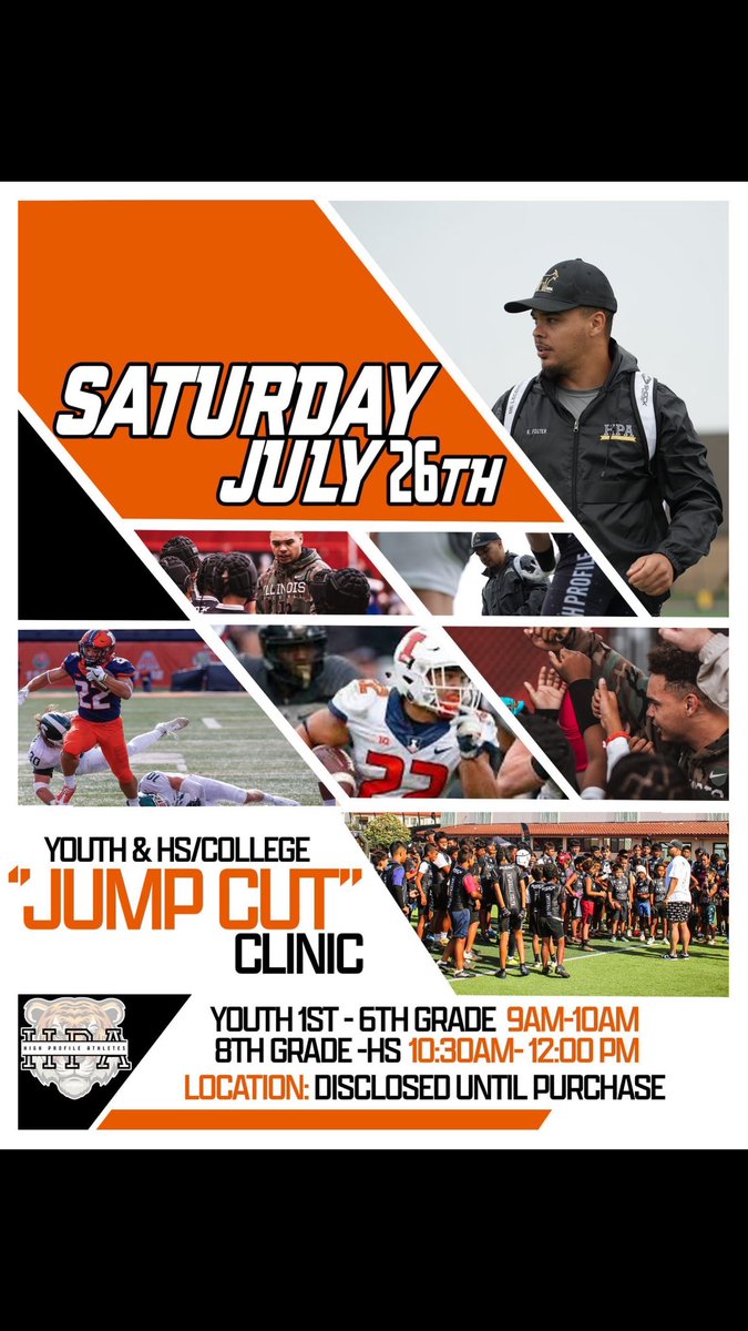 HPA “Jump Cut” Clinic 🔥
Sharpen your vision. Break tackles. Make defenders miss.
Open to RBs, WRs, QBs &amp; skill athletes 💨

🎯 Real game drills
👟 Explosive footwork
📍 Central IL
👕 HPA included 
🎟️ Register: buy.stripe.com/8x24gzgnCgHW4G…

#HPA #JumpCutClinic #FootballTraining