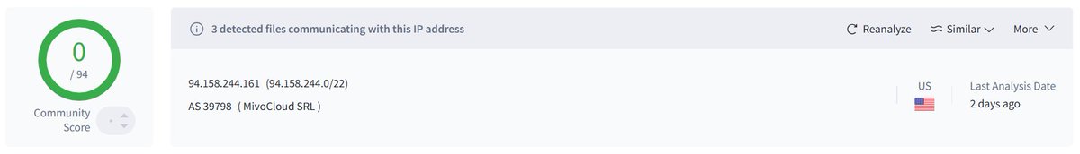 skocherhan's tweet image. #NetSupportRat #C2 

5[.]181[.]159[.]204
94[.]158[.]244[.]161
AS39798 MivoCloud SRL 🇺🇸

@Huntio @abuse_ch @JAMESWT_WT @500mk500 @anyrun_app @silentpush @MivoCloud