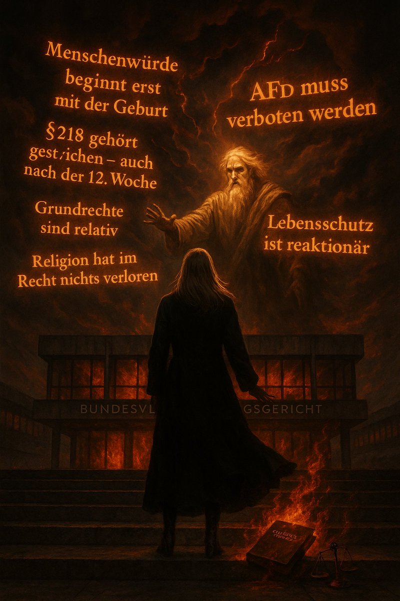 Heute Showdown im Bundestag. Um 12 Uhr soll Frauke Brosius-Gersdorf gewählt werden.
Es ist mehr als nur eine Personalie – es ist ein Wendepunkt.
👉 It all comes down to: Gut gegen Böse.
Rechtsstaat oder Ideologie. Menschenwürde ab der Geburt – oder gar nicht.
Wacht auf