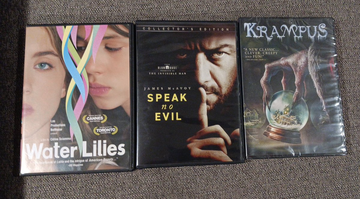 Haven't gone #thrift shopping in a hot sec but came out with a French lesbian love triangle from Koch Lorber (seemingly rare too), McAvoy's remake of Speak No Evil, and the theatrical Krampus - never seen this holiday classic so I'll taketheatrical run first to be naughty later.