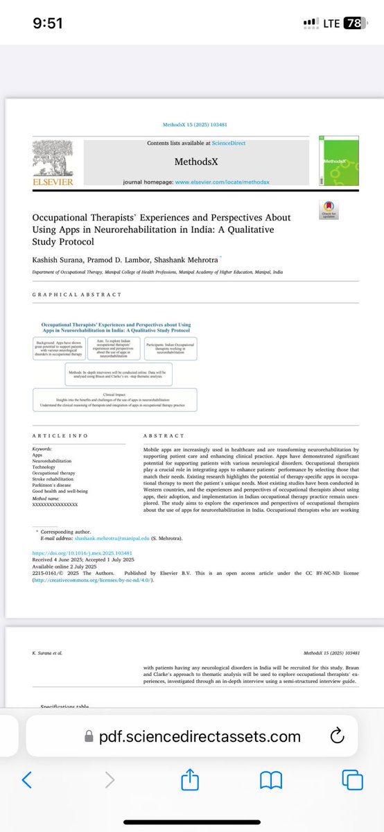 Occupational Therapy at MCHP, MAHE, Manipal (@ot_mchp_mahe) on Twitter photo New publication <a href="/OT_MCHP_MAHE/">Occupational Therapy at MCHP, MAHE, Manipal</a> , <a href="/MCHP_MAHE/">MCHP</a>
Surana, K., Lambor, P. D., & Mehrotra, S. (2025). Occupational therapistsโ experiences and perspectives about using apps in neurorehabilitation in India: A qualitative study protocol. MethodsX, 15, 103481. doi.org/10.1016/j.mex.โฆ New publication <a href="/OT_MCHP_MAHE/">Occupational Therapy at MCHP, MAHE, Manipal</a> , <a href="/MCHP_MAHE/">MCHP</a>
Surana, K., Lambor, P. D., & Mehrotra, S. (2025). Occupational therapistsโ experiences and perspectives about using apps in neurorehabilitation in India: A qualitative study protocol. MethodsX, 15, 103481. doi.org/10.1016/j.mex.โฆ