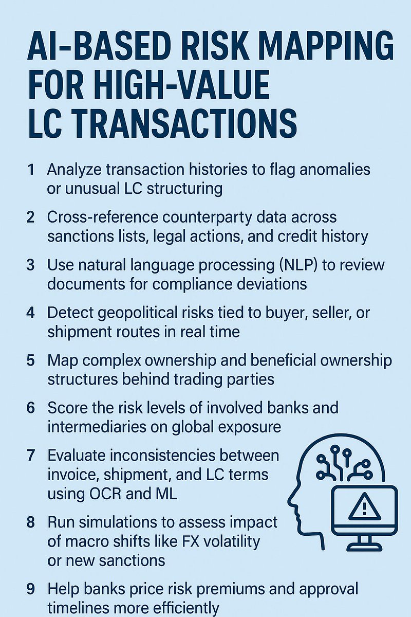 ssk_senthil's tweet photo. Large-value LC transactions are high-stakes—but blind spots remain.

AI-based risk mapping now detects fraud, political exposure, documentation gaps, and counterparty risks in real time.

Smarter, faster Letters of Credit.

#AIinFinance #LettersOfCredit #SSKInsights #TradeRisk https://t.co/OehKaRPRqS