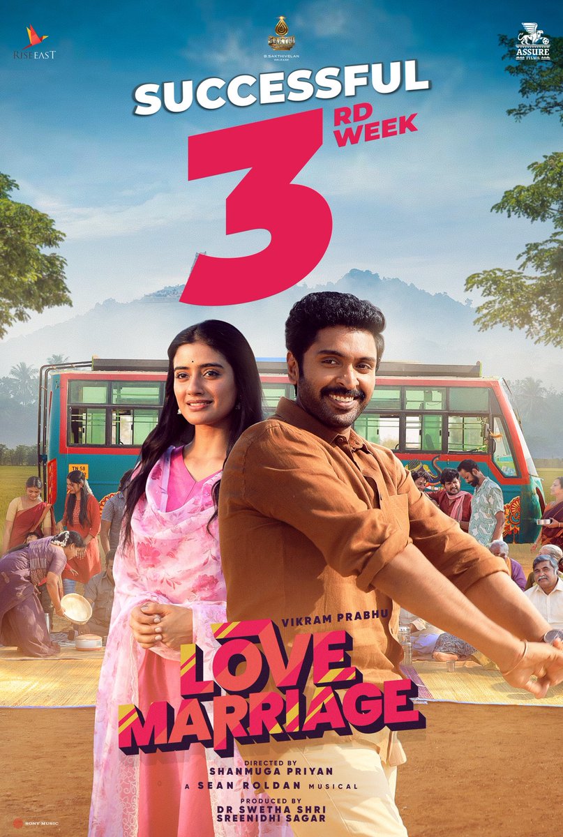 Assure Films (@assurefilms) on Twitter photo #LoveMarriage - Successful 3rd Week 🥳🎉
In cinemas now !!
Directed by <a href="/Director_Priyan/">shanmuga priyan</a> 🎬
A <a href="/RSeanRoldan/">Sean Roldan</a> musical 🎶
<a href="/iamVikramPrabhu/">Vikram Prabhu</a> <a href="/sush_bhat94/">Sushmitha Bhat</a> <a href="/Meenakshidine0/">Meenakshi Dinesh</a> <a href="/thilak_ramesh/">Ramesh Thilak</a> <a href="/barathvikraman/">Barath Vikraman</a>
<a href="/madhandop/">Madhan Christopher</a> <a href="/Lyricist_Mohan/">mohanrajan Lyricist</a>
<a href="/Rakarthik_dir/">Ra.Karthik</a>
<a href="/AssureFilms/">Assure Films</a> <a href="/riseeastcre/">Rise East Entertainment</a>
<a href="/drswethashri/">Dr Swetha Shri</a> #LoveMarriage - Successful 3rd Week 🥳🎉
In cinemas now !!
Directed by <a href="/Director_Priyan/">shanmuga priyan</a> 🎬
A <a href="/RSeanRoldan/">Sean Roldan</a> musical 🎶
<a href="/iamVikramPrabhu/">Vikram Prabhu</a> <a href="/sush_bhat94/">Sushmitha Bhat</a> <a href="/Meenakshidine0/">Meenakshi Dinesh</a> <a href="/thilak_ramesh/">Ramesh Thilak</a> <a href="/barathvikraman/">Barath Vikraman</a>
<a href="/madhandop/">Madhan Christopher</a> <a href="/Lyricist_Mohan/">mohanrajan Lyricist</a>
<a href="/Rakarthik_dir/">Ra.Karthik</a>
<a href="/AssureFilms/">Assure Films</a> <a href="/riseeastcre/">Rise East Entertainment</a>
<a href="/drswethashri/">Dr Swetha Shri</a>