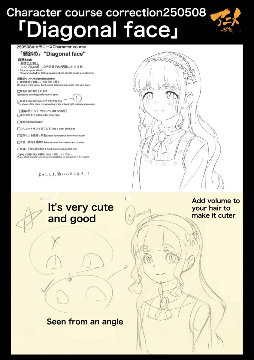 PrivateAnime's tweet image. Character course correction250508
「Diagonal face」