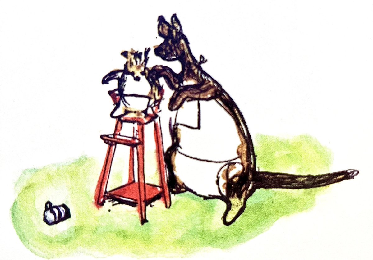 A_AMilne's tweet image. It was the first party to which Roo had ever been, and he was very excited. He began to talk and Kanga said, “Drink up your milk first, dear, and talk afterwards.”
So Roo tried to do both at once... and had to be patted on the back and dried. ~A.A.Milne #FridayFeeling