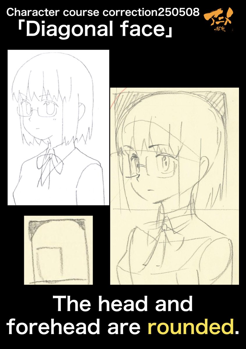 PrivateAnime's tweet image. Character course correction250508
「Diagonal face」