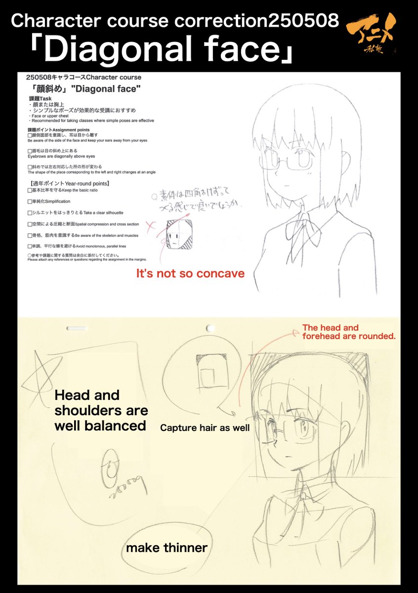PrivateAnime's tweet image. Character course correction250508
「Diagonal face」
