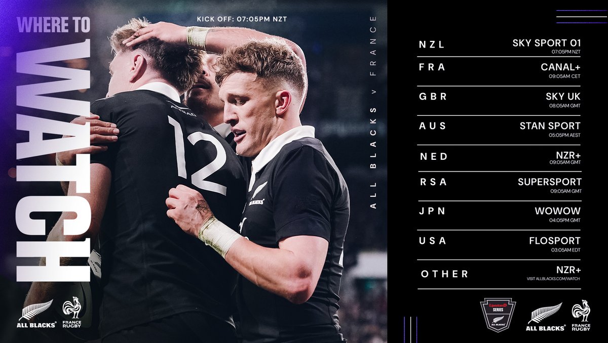 All Blacks (@allblacks) on Twitter photo Lock it in 🔒
Here's how you can watch the second test against <a href="/FranceRugby/">France Rugby</a> this weekend 👉allblacks.com/watch Lock it in 🔒
Here's how you can watch the second test against <a href="/FranceRugby/">France Rugby</a> this weekend 👉allblacks.com/watch