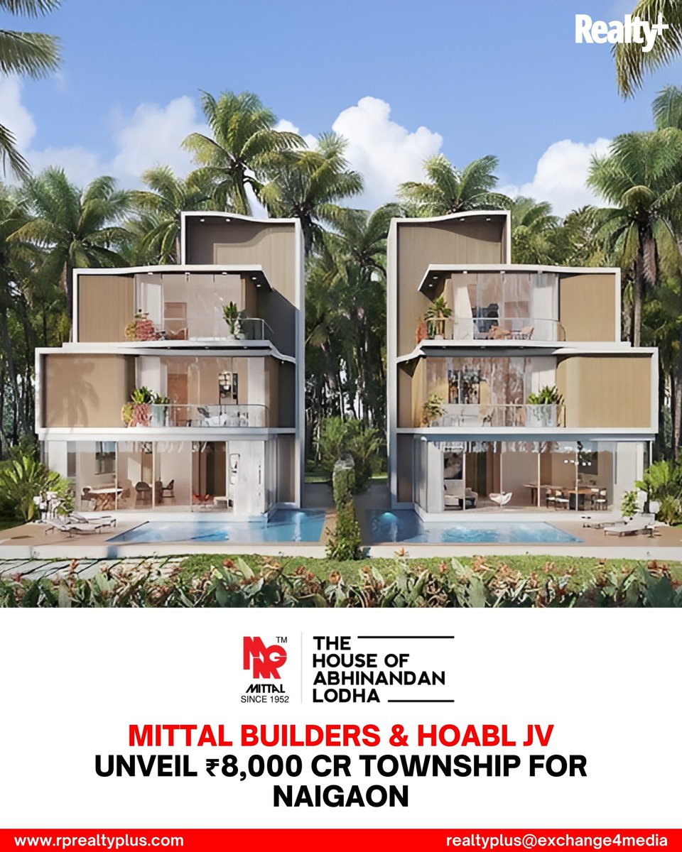 RPRealtyPlus's tweet photo. Mittal Builders and HoABL have teamed up to launch a massive ₹8,000 Cr township project in Naigaon. With scale, trust, and lifestyle-first design, this JV is set to transform Western Mumbai’s real estate horizon. 💥🌆

Read more: https://t.co/ABfdCg2umd 

#NaigaonRising #HoABL https://t.co/6A7N60jKkz