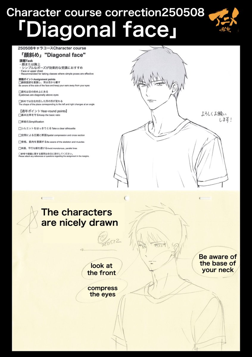 PrivateAnime's tweet image. Character course correction250508
「Diagonal face」