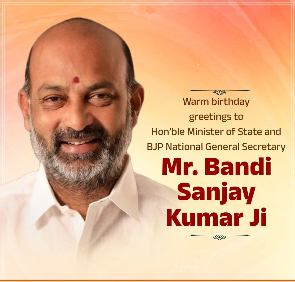 माननीय प्रदेश मंत्री व भाजपा राष्ट्रीय महामंत्री श्री बन्दी संजय कुमार जी को जन्मदिन की हार्दिक शुभकामनाएं।