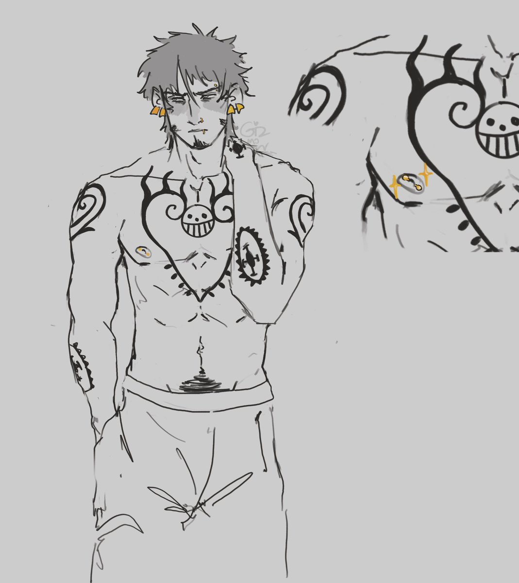 L4WDT's tweet image. "Tras un largo tiempo de dudas y reflexión, el cirujano por fin se decidió a perforarse los pezones… y no cabe duda, le quedaron espectaculares."