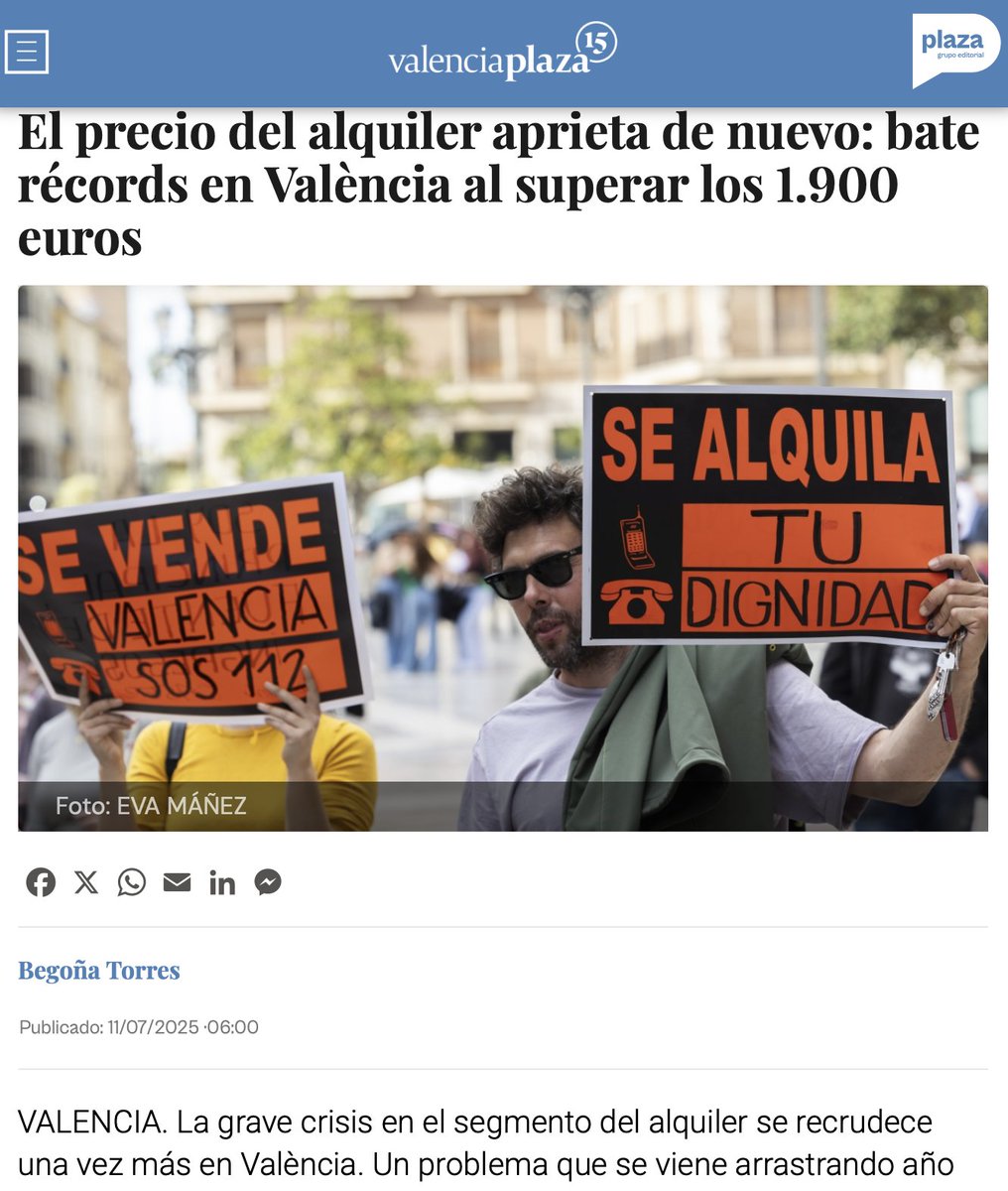AmicsDelCarme's tweet image. El precio del alquiler aprieta de nuevo: bate récords en València al superar los 1.900 euros valenciaplaza.com/valenciaplaza/…