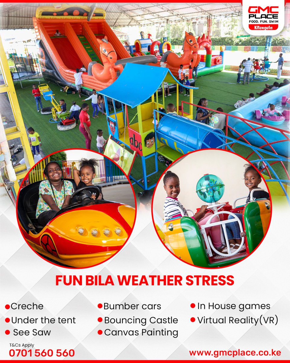 GMC Place-Kitengela (@gmc_fun) on Twitter photo Tired of the same weekend routine? Spice things up with water boats, bumper cars, and action-packed adventure at GMC Place Kitengela.
#FunTheGMCWay <a href="/gmc_fun/">GMC Place-Kitengela</a> Tired of the same weekend routine? Spice things up with water boats, bumper cars, and action-packed adventure at GMC Place Kitengela.
#FunTheGMCWay <a href="/gmc_fun/">GMC Place-Kitengela</a>