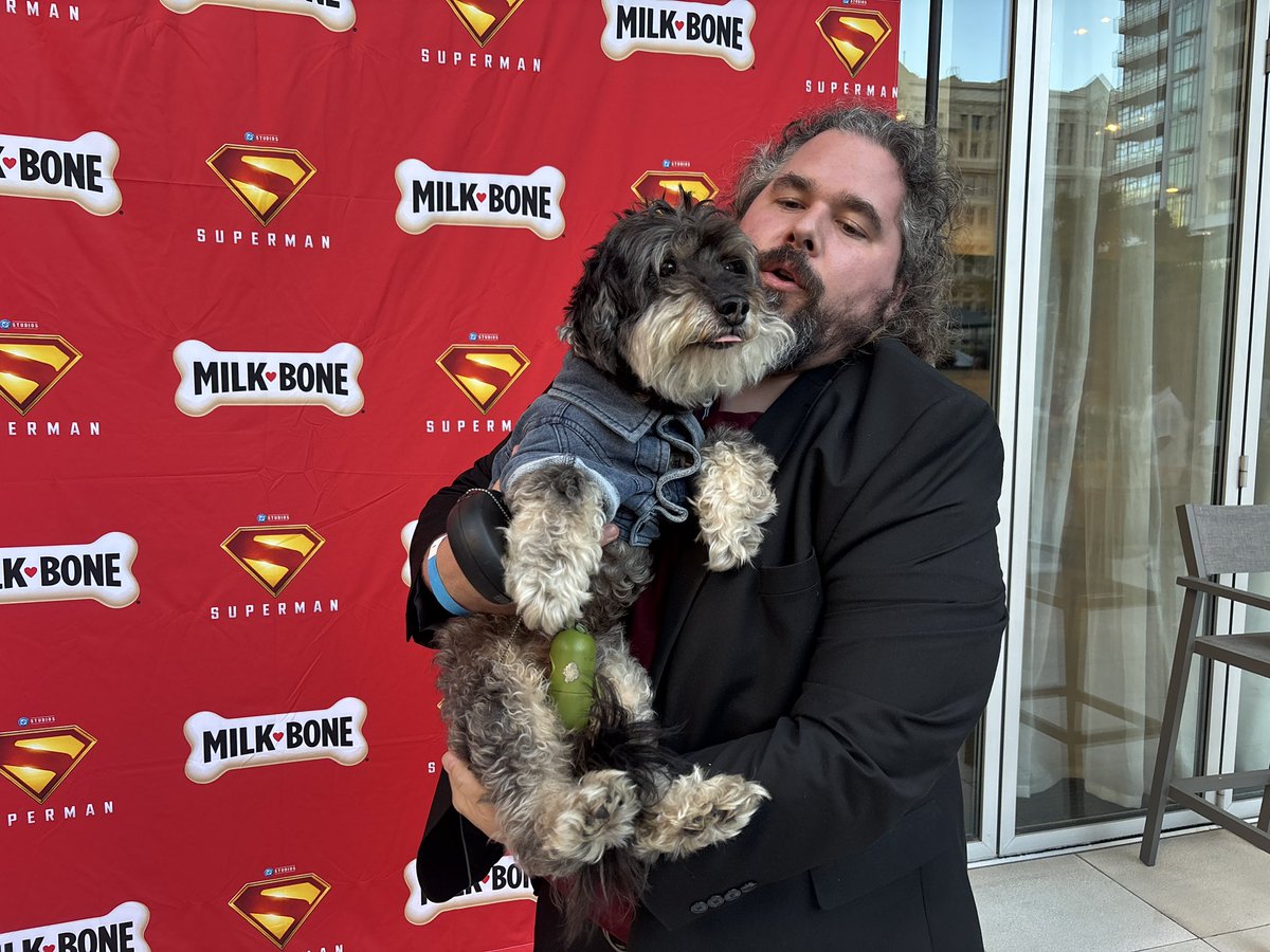 Wheeljack83's tweet image. Got to meet my friend @ReelJeffEwing ‘s furry little buddy Bark Kent tonight! Courtesy of tonight’s Superman with dogs screening at @RooftopCinema and presented by @MilkBone ! #SupermanMovie #Superman #Krypto